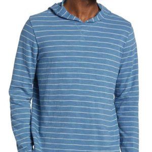 $145 Mens VINCE Cotton Striped Pullover Hoodie Blue Ocean/Glacier